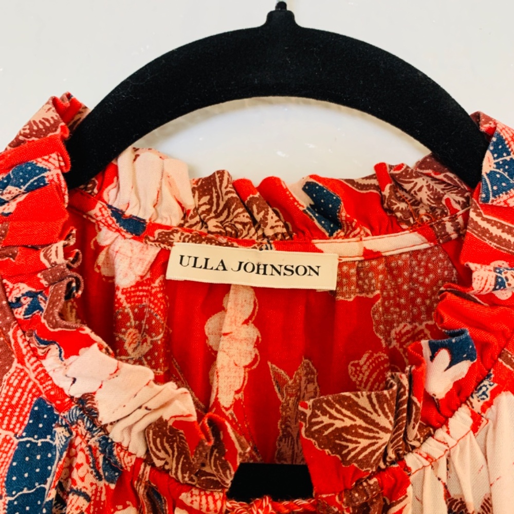 Ulla Johnson Red Liv Floral Mini Dress Size 8 Long Sleeves Cotton Blend Boho - Picture 3 of 16